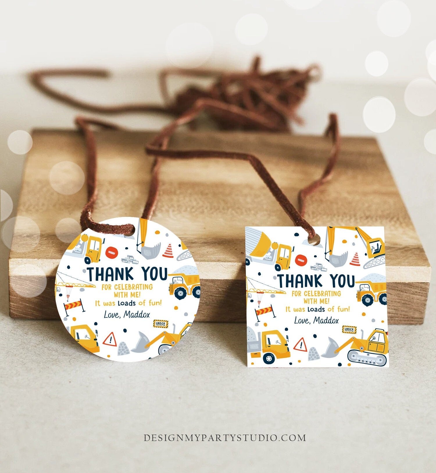 Editable Construction Thank You Tags Construction Birthday Favors Sticker Boy Dump Truck Digger Party Download Printable Corjl Template 0458