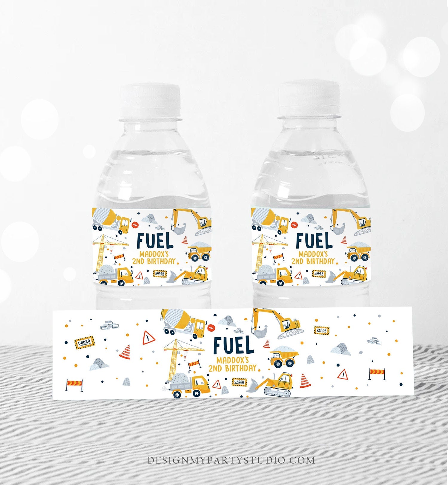 Editable Construction Water Bottle Labels Dump Truck Birthday Boy Digger Party Decor Fuel Bottle Wrapper Digital Template Printable 0458