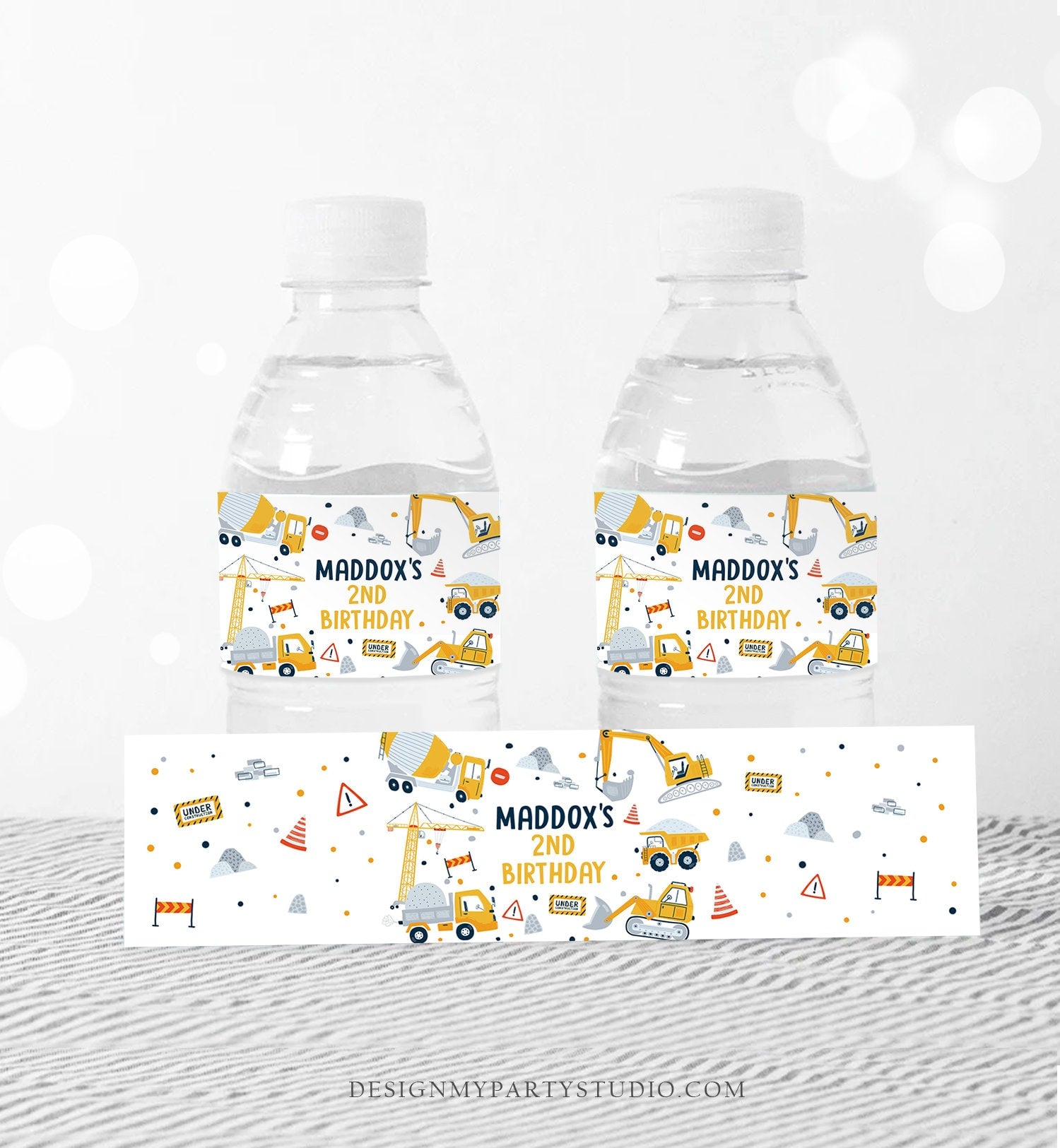 Editable Construction Water Bottle Labels Dump Truck Birthday Boy Digger Party Decor Fuel Bottle Wrapper Digital Printable Template 0458