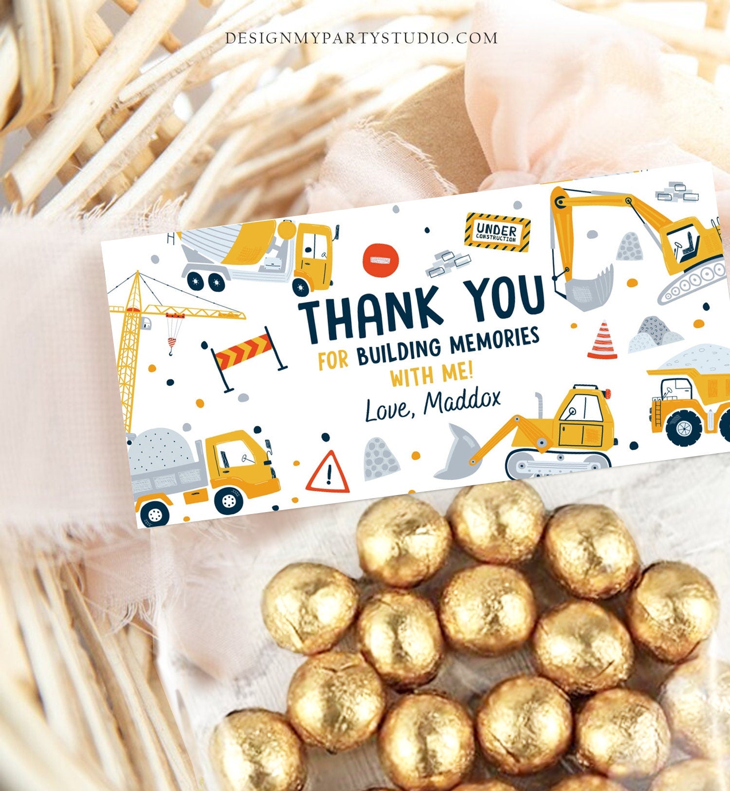 Editable Construction Party Treat Bag Topper Construction Birthday Favors Dump Truck Favor Bag Boy Download Printable Corjl Template 0458