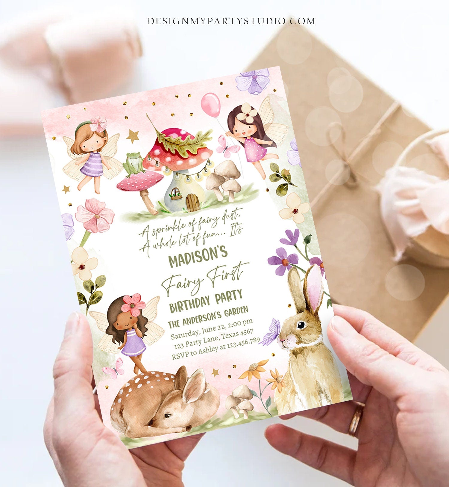 Editable Fairy Birthday Invitation Whimsical Enchanted Pixie Fairy Party Floral Fairy Invitation Girl Download Printable Template Corjl 0438