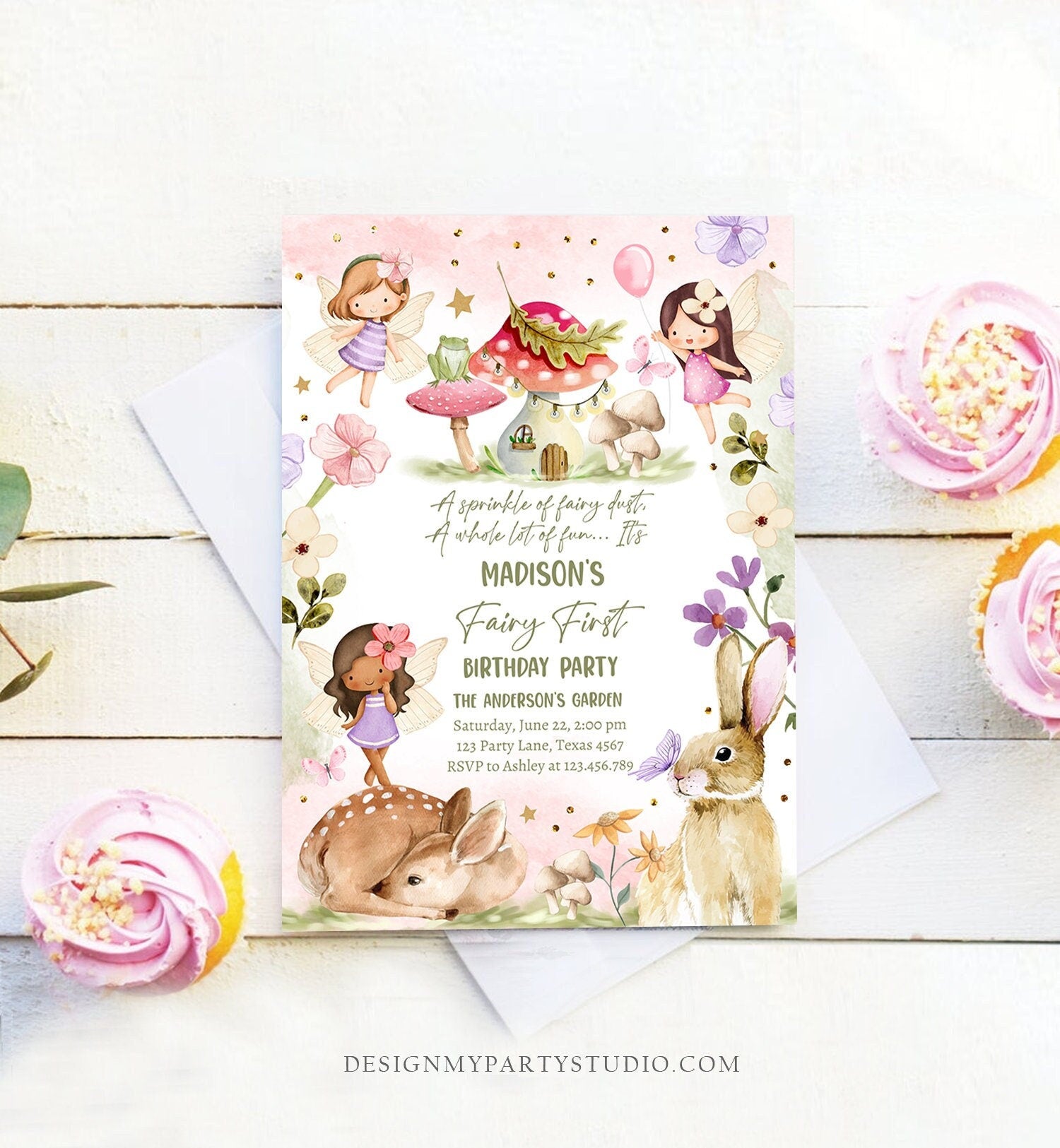 Editable Fairy Birthday Invitation Whimsical Enchanted Pixie Fairy Party Floral Fairy Invitation Girl Download Printable Template Corjl 0438