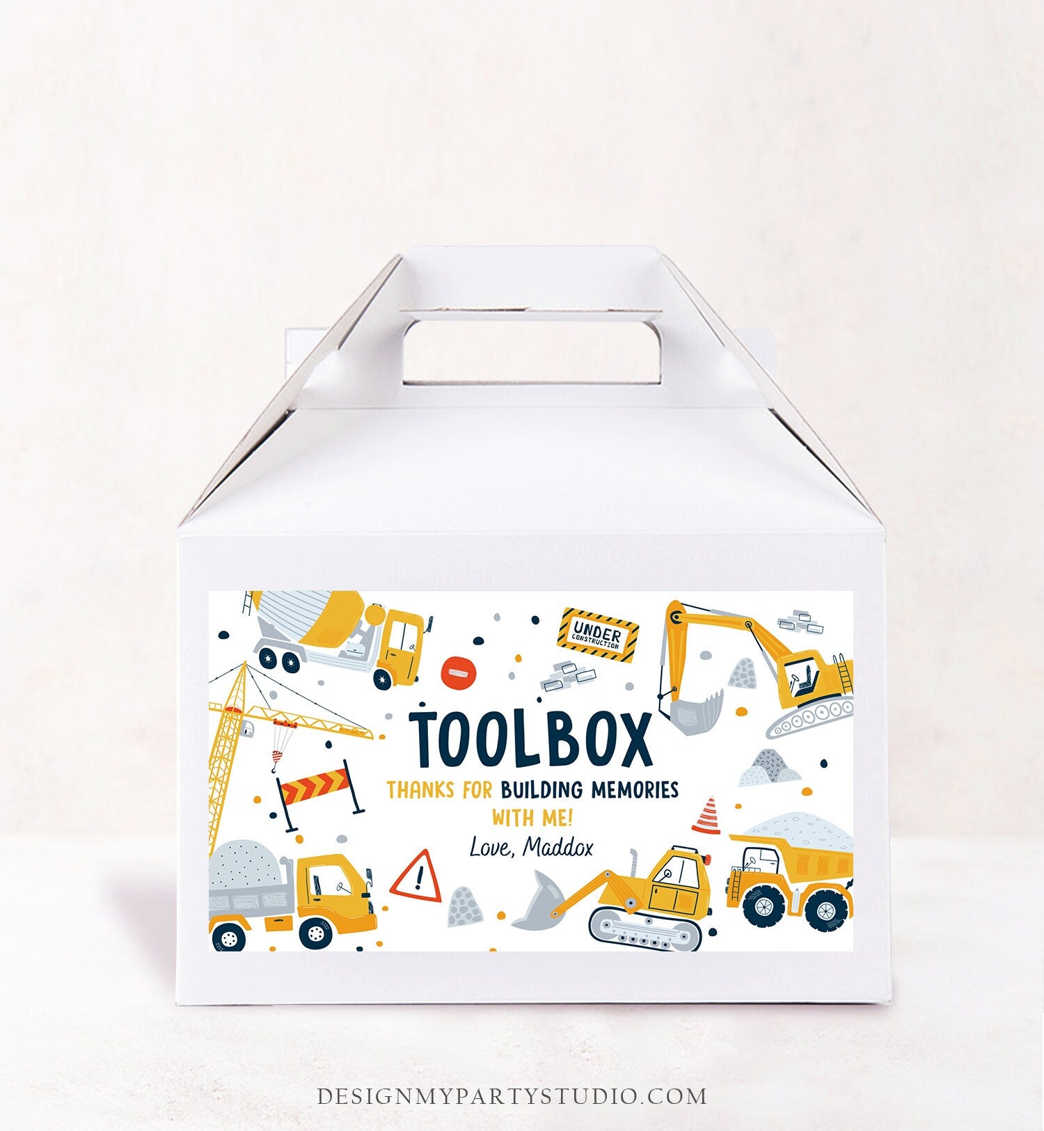 Editable Construction Birthday Party Favor Construction Gable Box Toolbox Favor Box Dump Truck Digger Digital Download Printable Corjl 0458