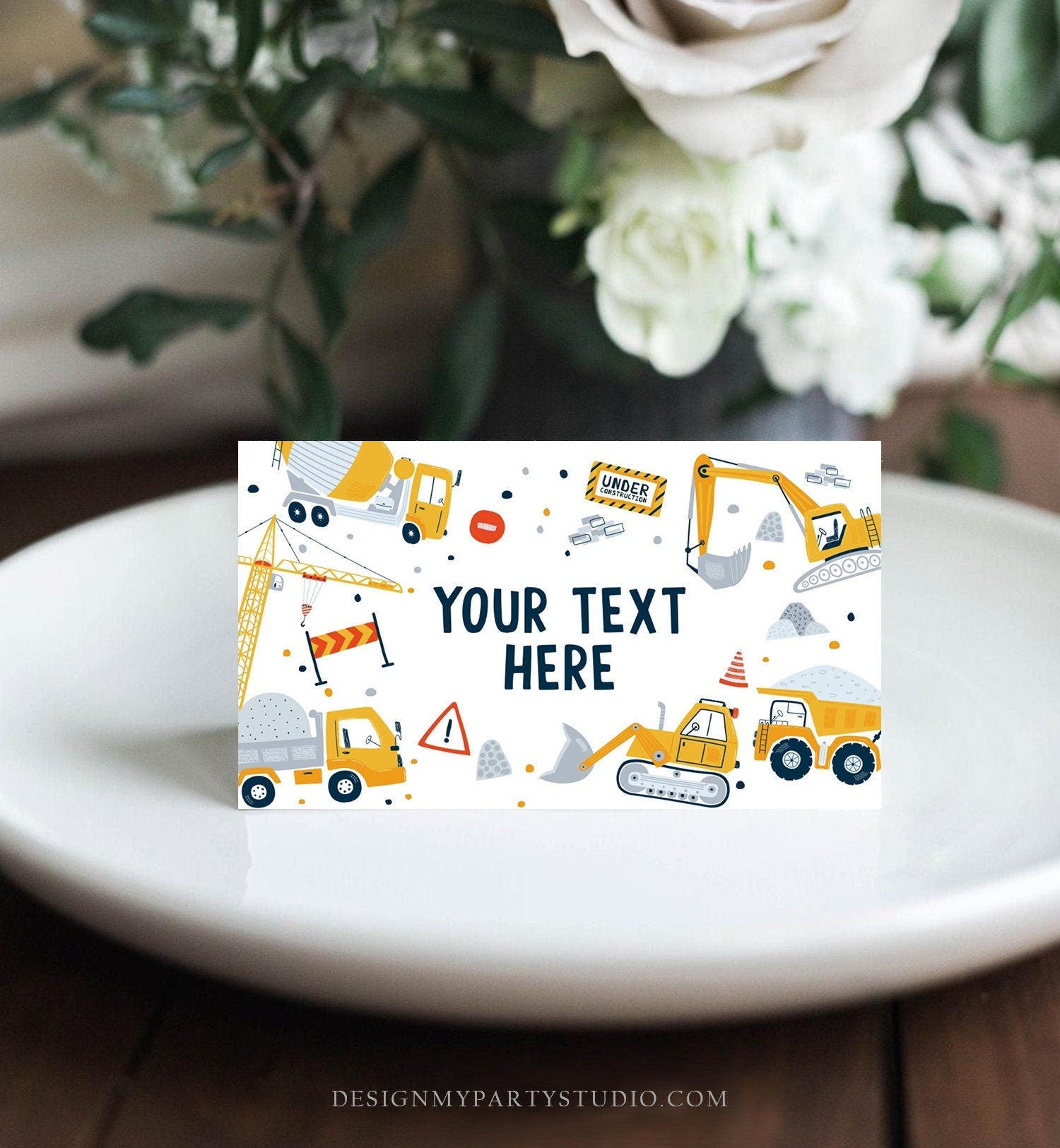 Editable Construction Birthday Food Tent Cards Construction Labels Dump Truck Party Place Cards Boy Digger Printable Template Corjl 0458