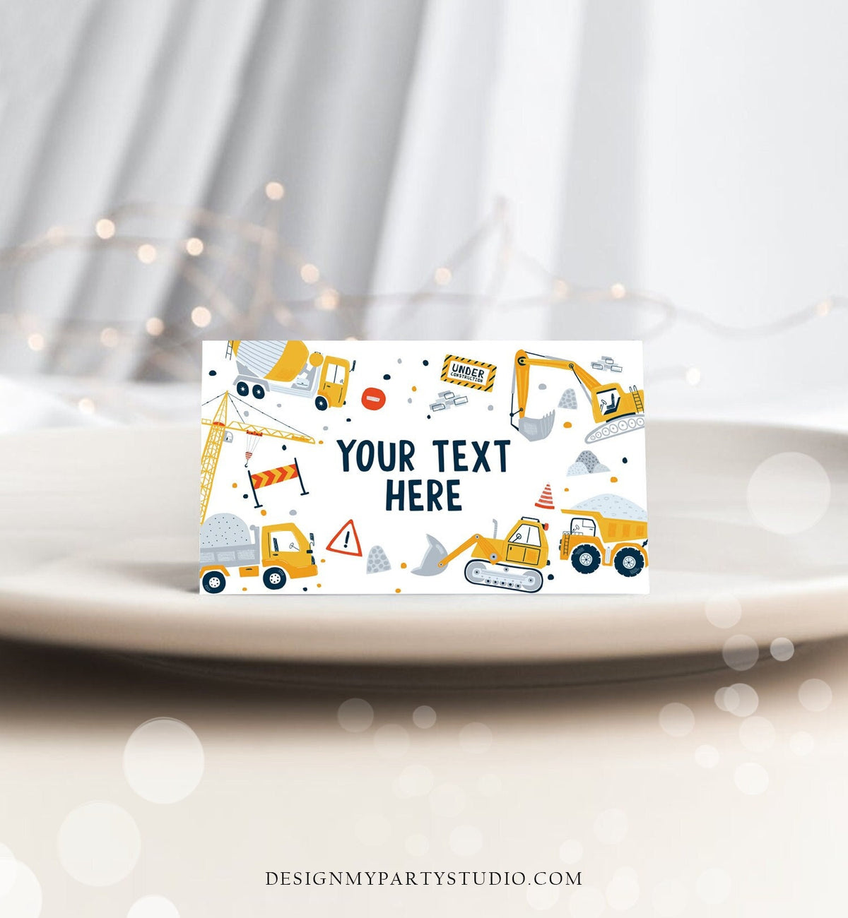 Editable Construction Birthday Food Tent Cards Construction Labels Dump Truck Party Place Cards Boy Digger Printable Template Corjl 0458