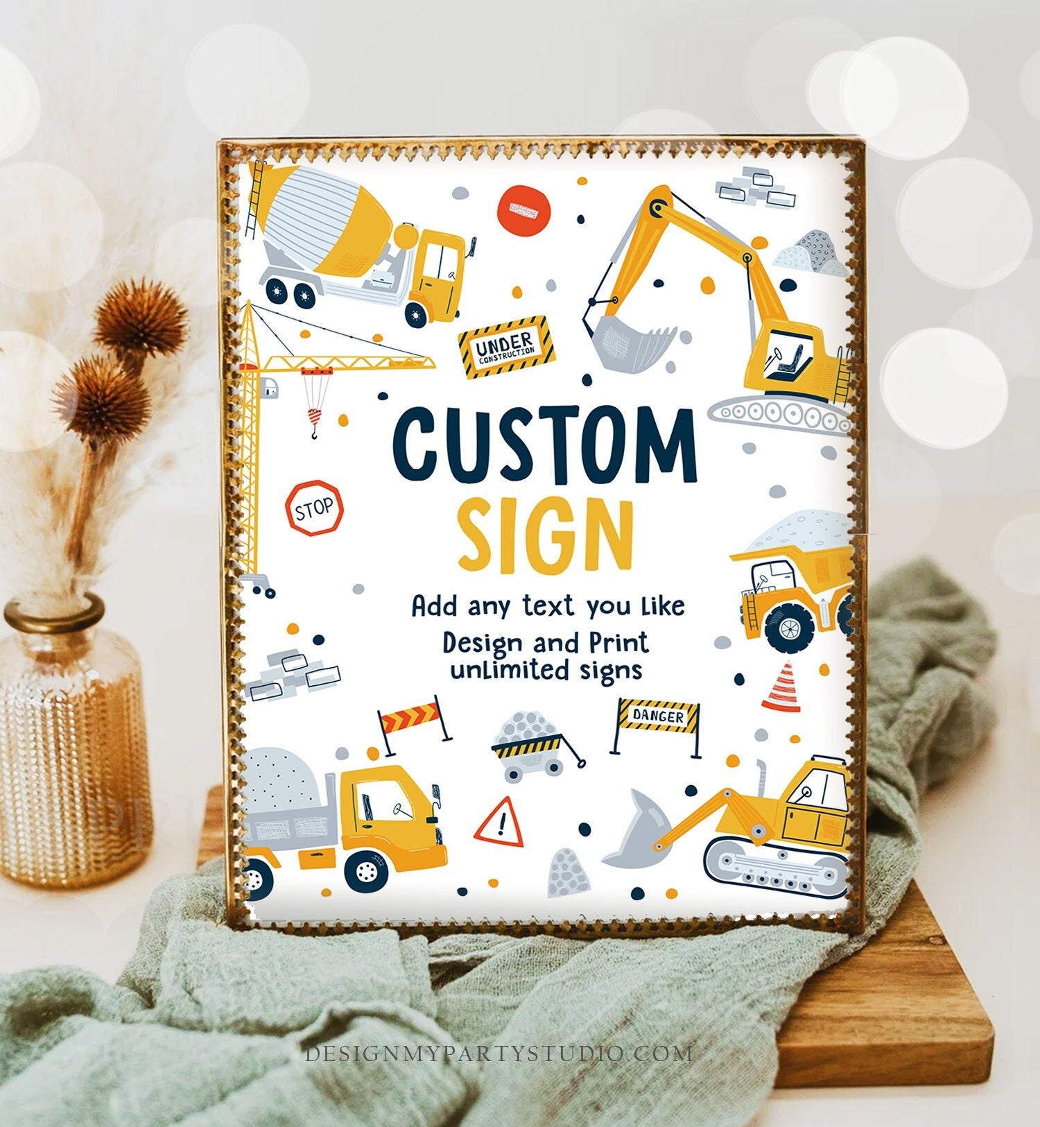 Editable Custom Sign Construction Birthday Party Sign Construction Dump Truck Digger Party Decoration 8x10 Instant Download PRINTABLE 0458