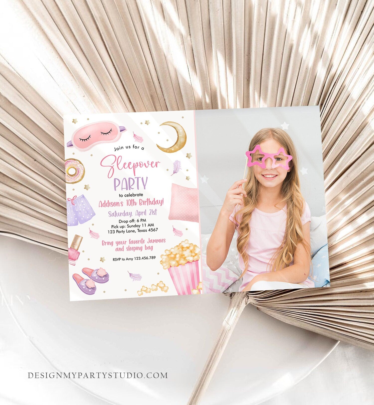 Editable Slumber Party Birthday Invitation Sleepover Birthday Invite Pink Girl Spa Tween Teen Digital Download Printable Template Corjl 0447