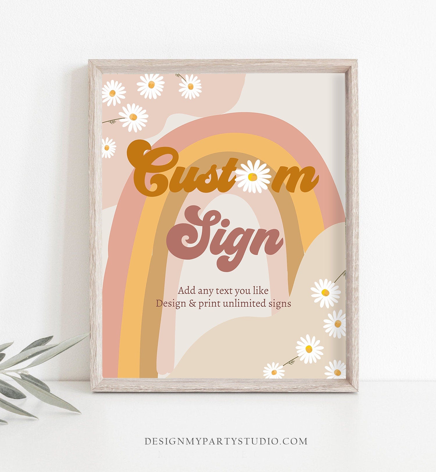 Editable Retro Groovy Custom Sign Birthday Party Groovy Pink Baby Shower Decor Daisy Floral Hippie 70s Download Template Printable 0428