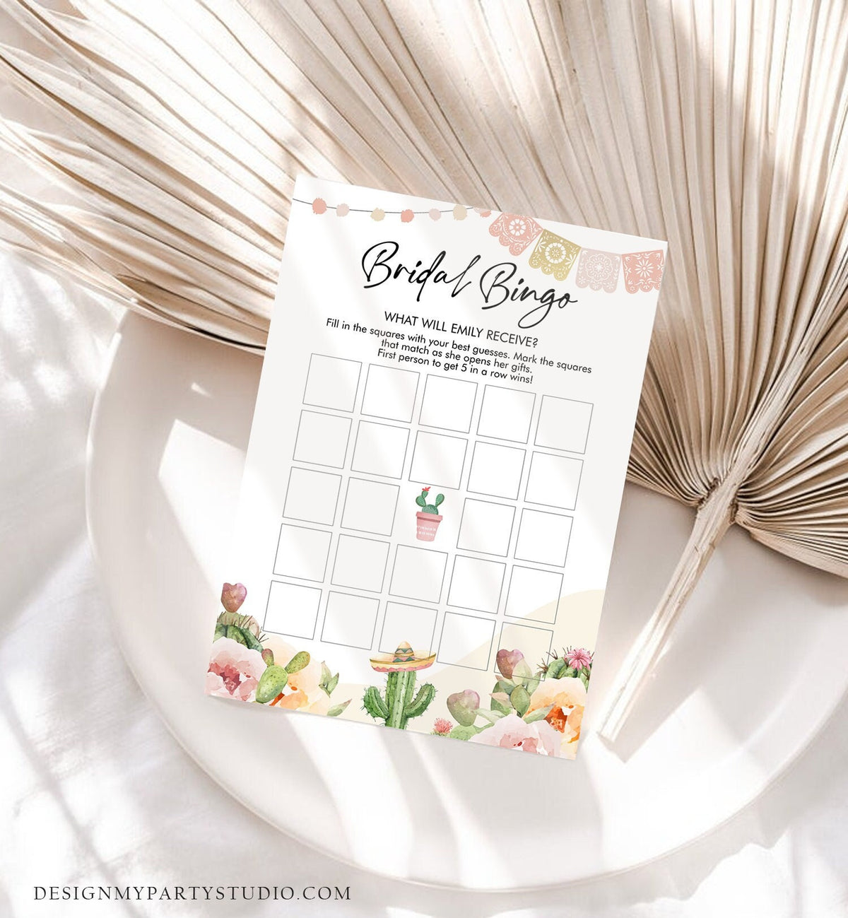 Editable Bridal Bingo Bridal Shower Game Cactus Fiesta Mexican Coed Shower Games Succulent Wedding Activity Digital Template Printable 0419