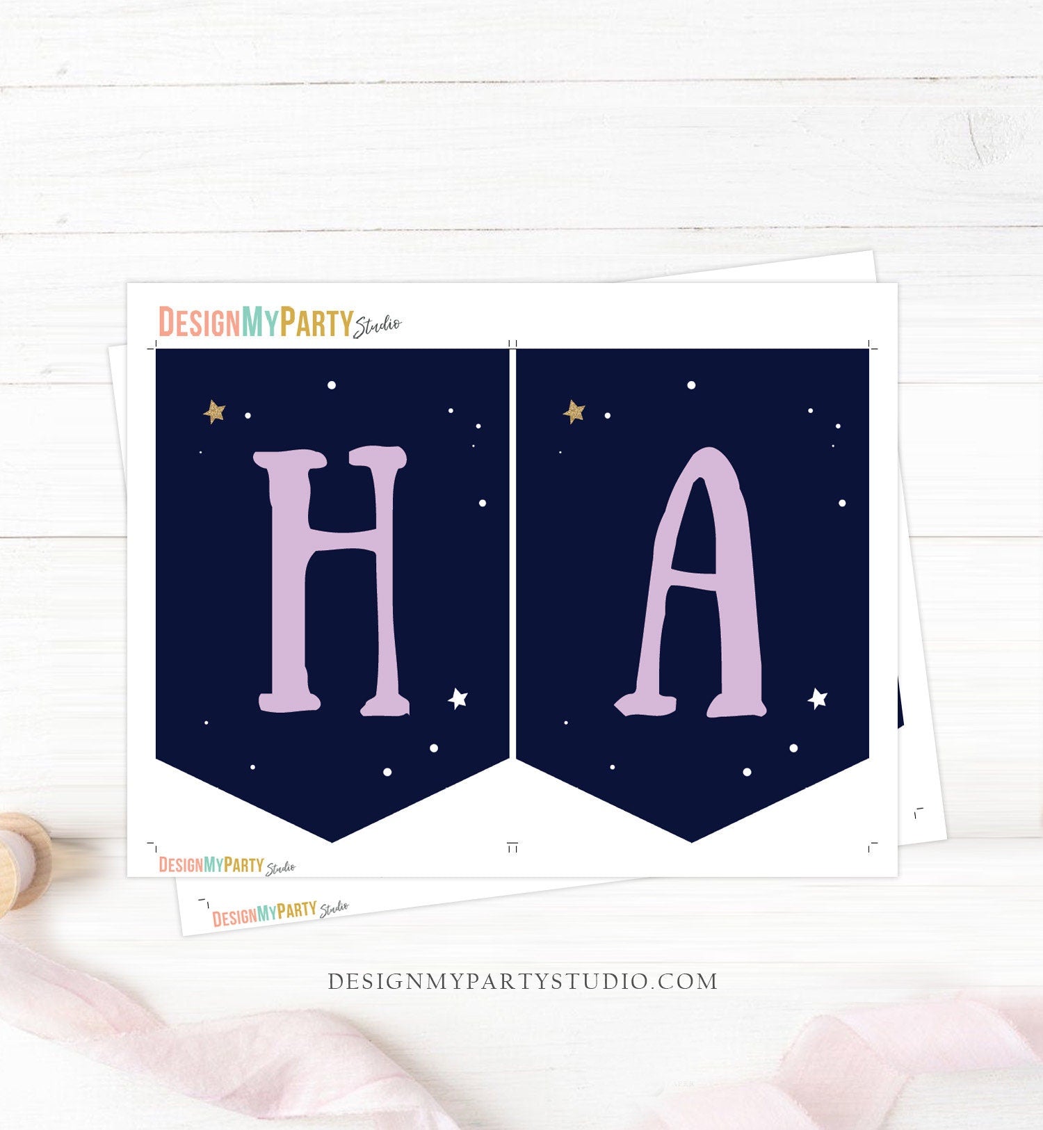 Happy Birthday Banner Outer Space Planets Banner Girl Galaxy Purple Birthday Decorations Rocket Instant Download PRINTABLE DIGITAL DIY 0357