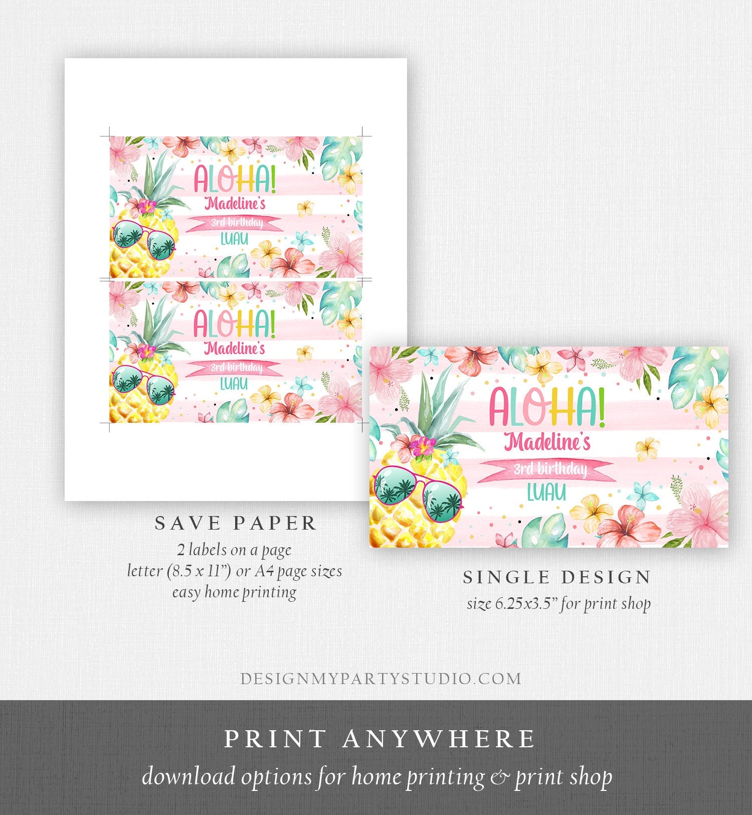 Editable Pineapple Gable Gift Box Label Hawaiian Luau Birthday Girl Treat Box Label Tropical Summer Pool Party Download Printable Corjl 0391