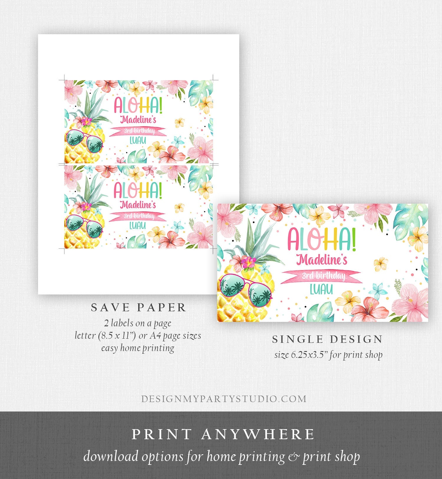 Editable Pineapple Gable Gift Box Label Hawaiian Luau Birthday Girl Treat Box Label Tropical Summer Pool Party Download Printable Corjl 0391