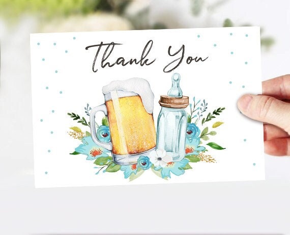 Brewing Thank you Card A Baby is Brewing Thank You Note 4x6&quot; Love is Brewing Beer Baby Shower Boy Blue Couples Shower Instant Download 0190