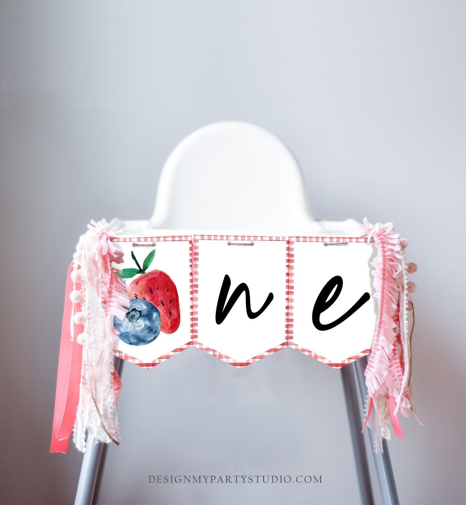 Strawberry Blueberry High Chair Banner Berry Sweet First Birthday 1st Berries Garland High Chair ONE Fruit Party PRINTABLE Digital 0399