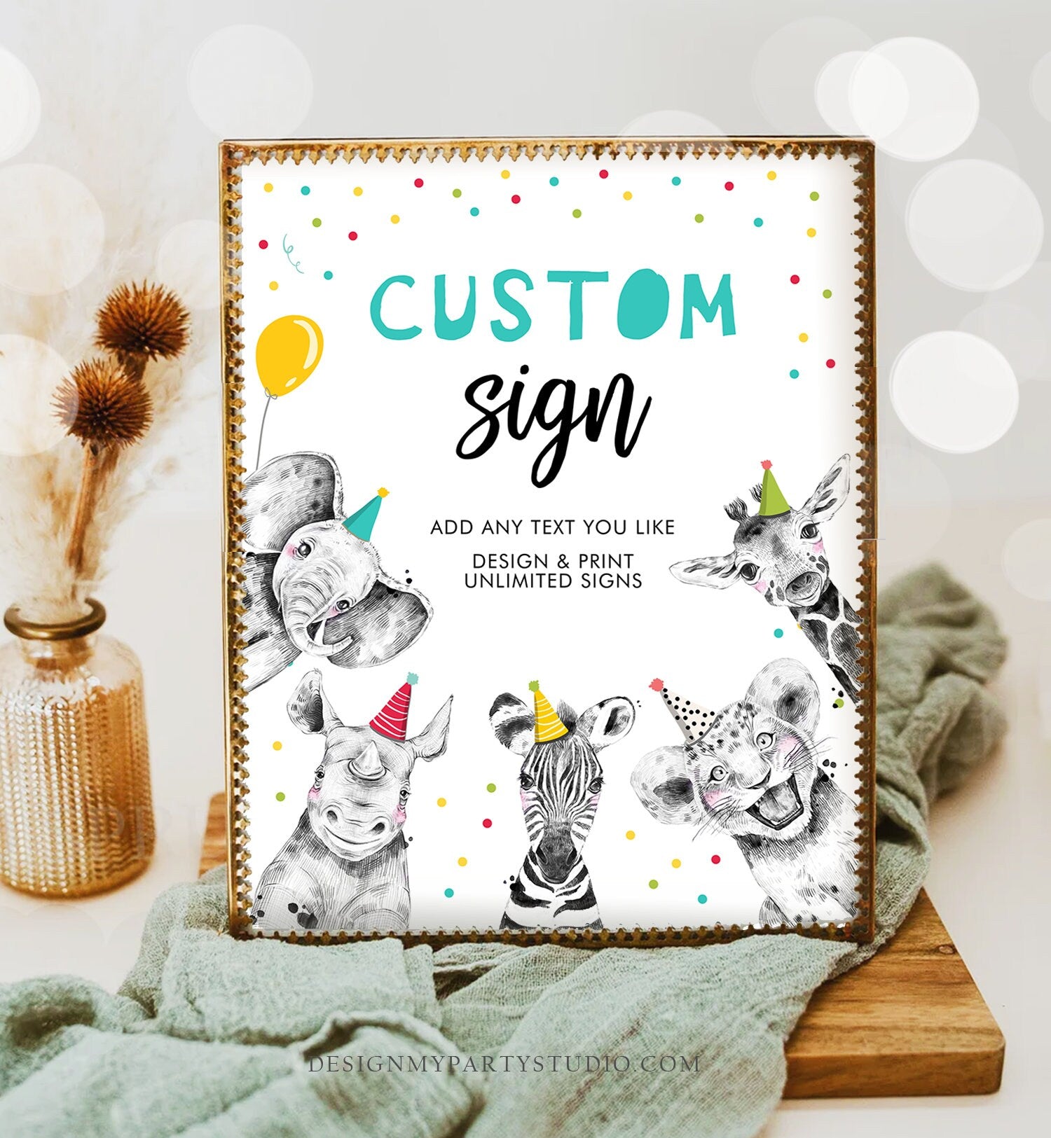 Editable Custom Sign Party Animals Sign Wild One Animals Decor Zoo Safari Animals Boy Table Decoration 8x10 Instant Download PRINTABLE 0390