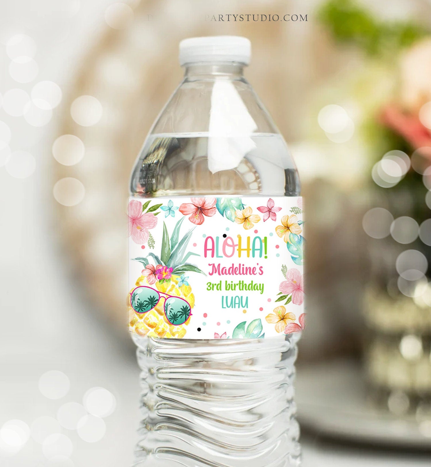 Editable Pineapple Water Bottle Labels Hawaiian Birthday Aloha Tropical Luau Party Pool Party Printable Bottle Labels Template Corjl 0391