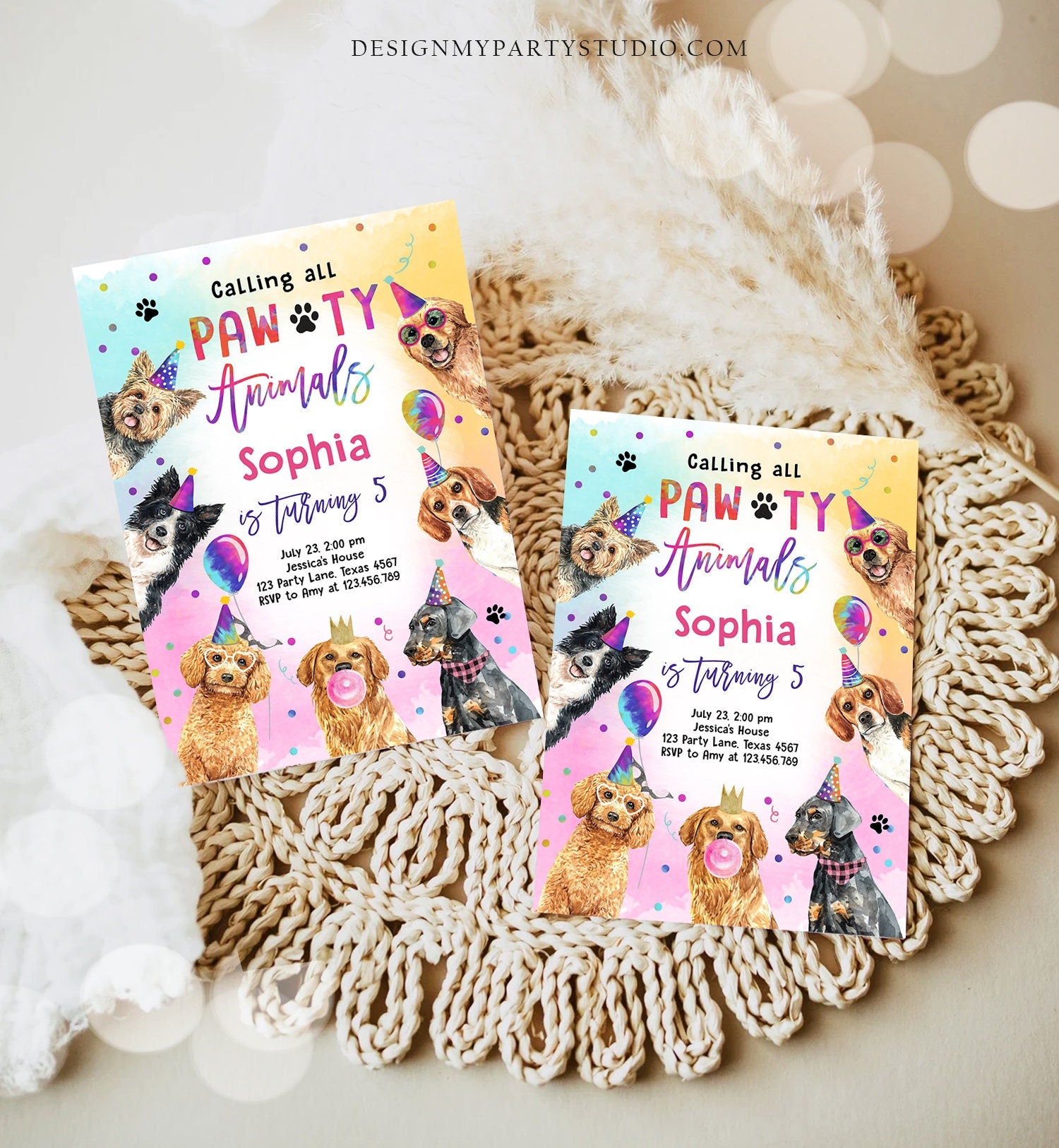 Editable Dogs Birthday Party Invitation Puppy Birthday Invite Calling All Pawty Animals Party Animals Download Printable Template Corjl 0460