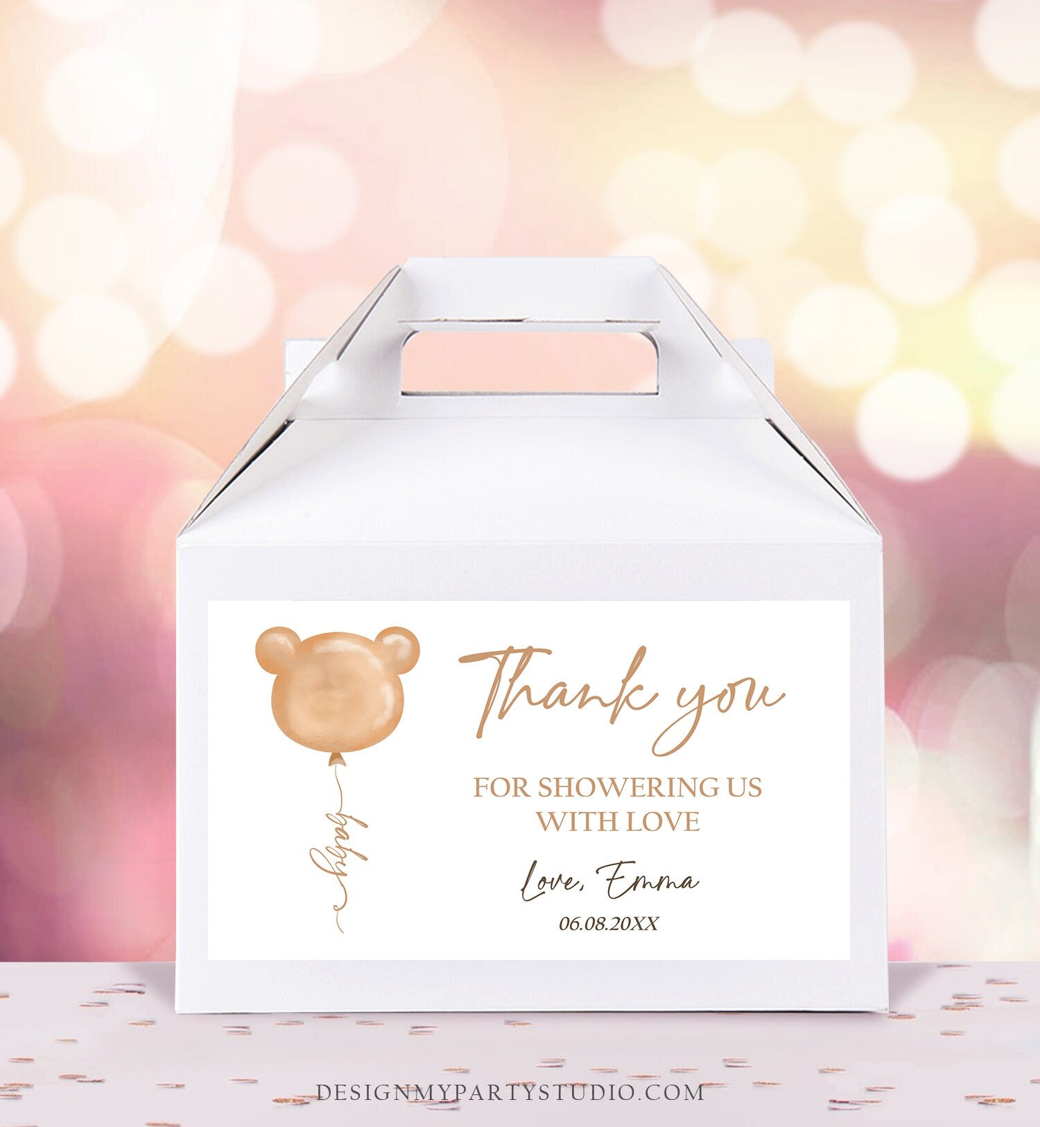 Editable Teddy Bear Gable Box Favor Label Bear Baby Shower Favor Box Label Beary Much Bearly Wait Digital Download Printable 0439