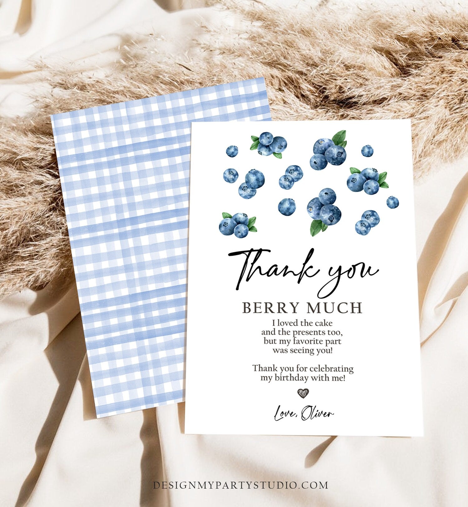 Editable Blueberry Thank You Card Berry First Birthday Berry Sweet Farmers Market Blueberries Boy Download Printable Template Corjl 0399