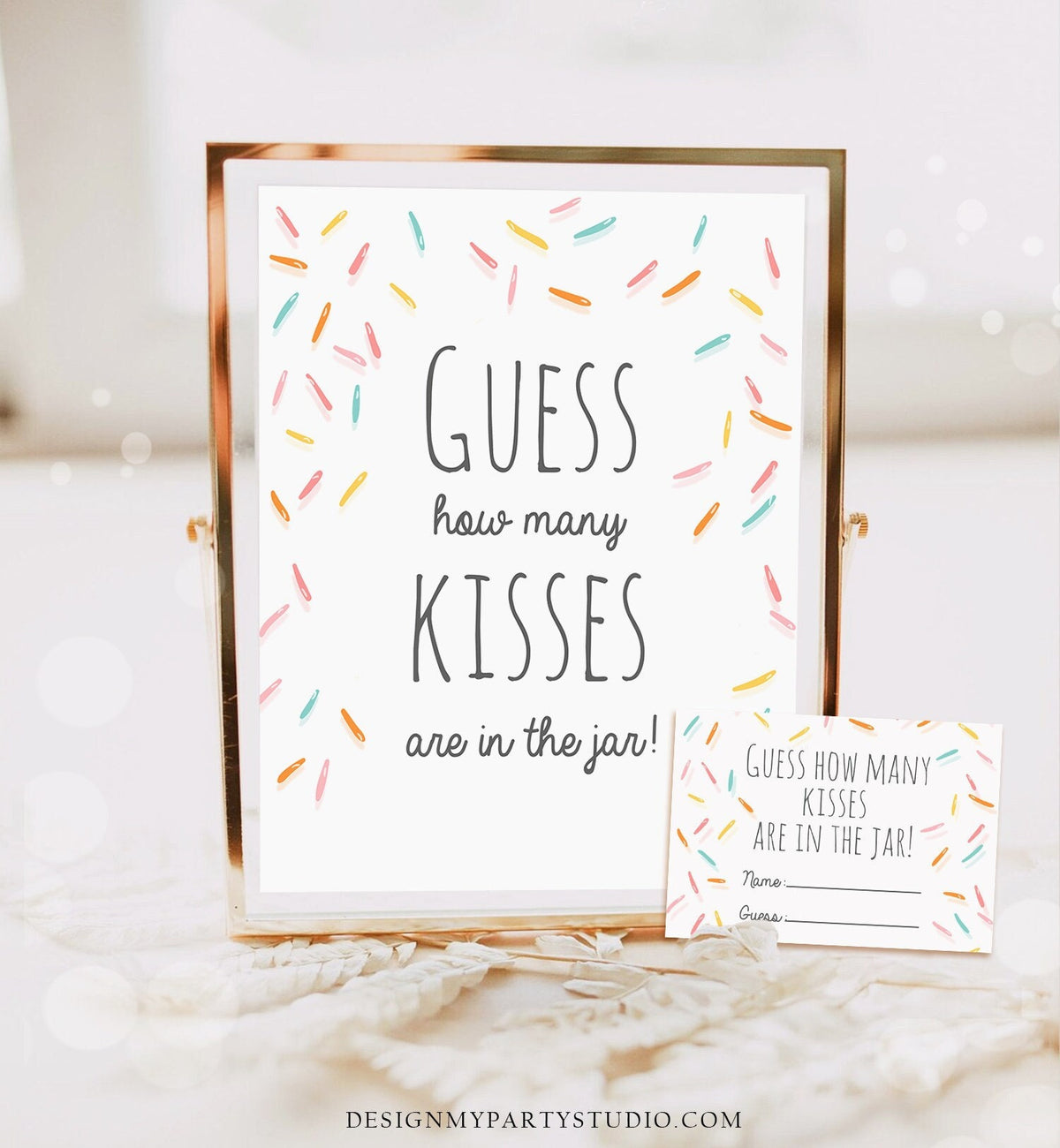 Game Guess How Many Kisses Are in the Jar Sprinkle Baby Shower Guessing Game Activity Sweet Candy Rainbow Sprinkle Download Printable 0216