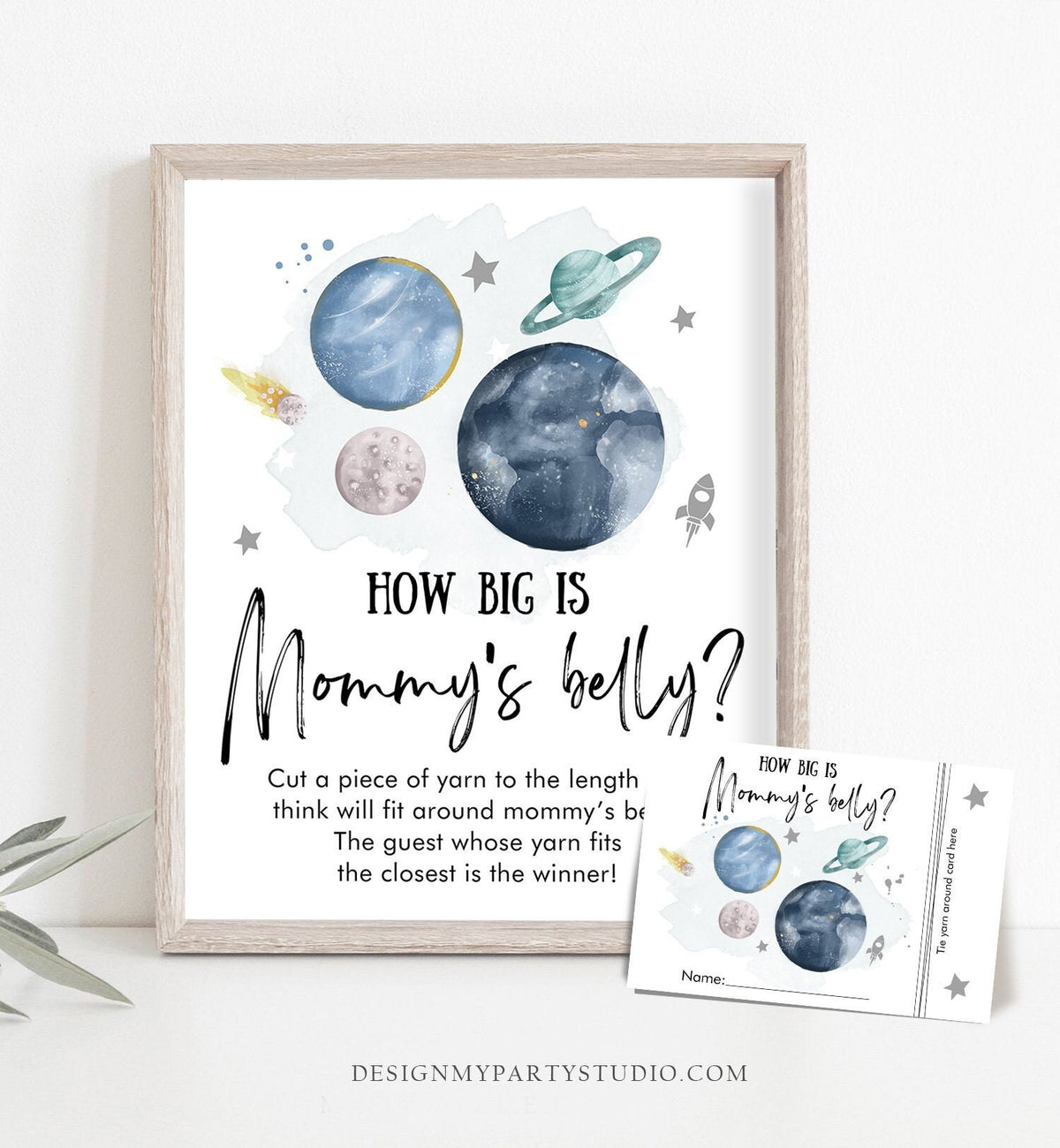 How Big is Mommy&#39;s Belly Game Baby Shower Space Boy Galaxy Shower Game Yarn Length Belly Planets Silver Instant Download Printable 0357