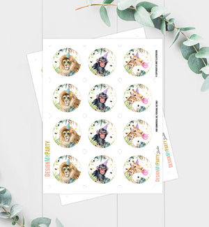 Party Animals Cupcake Toppers Favor Tags Birthday Party Decoration Safari Animals Zoo Birthday Wild One download Digital PRINTABLE 0417