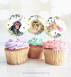 Party Animals Cupcake Toppers Favor Tags Birthday Party Decoration Safari Animals Zoo Birthday Wild One download Digital PRINTABLE 0417