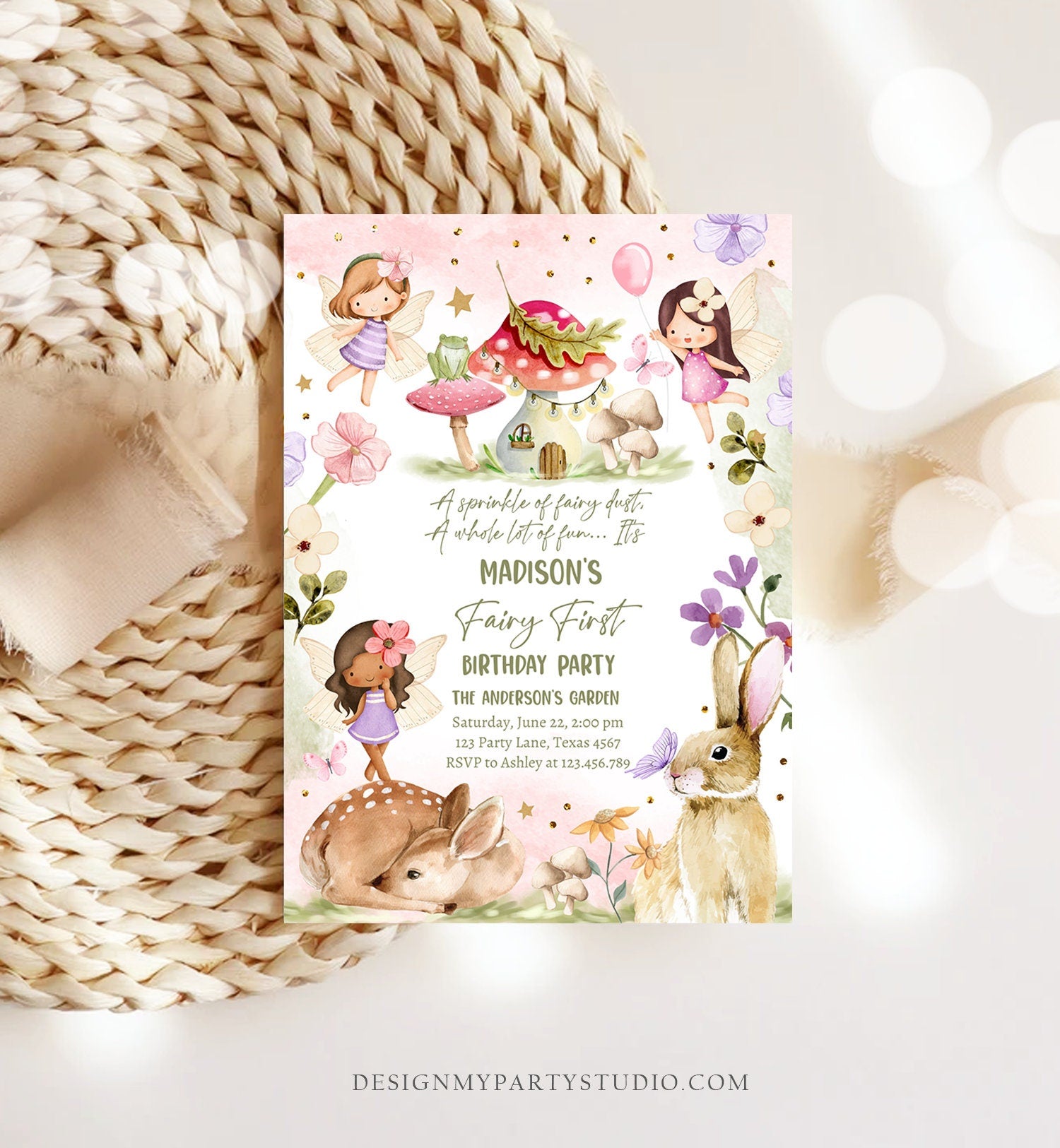 Editable Fairy Birthday Invitation Whimsical Enchanted Pixie Fairy Party Floral Fairy Invitation Girl Download Printable Template Corjl 0438