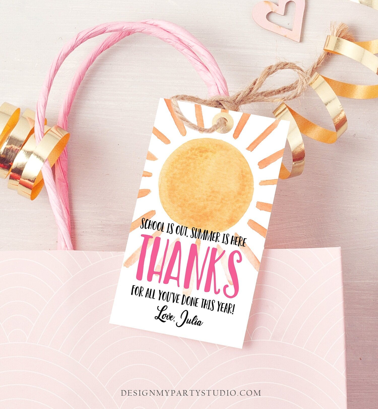 Editable Teacher Appreciation Gift Tags Sunshine Thank You Tag Schools Out Summer End of Year Tag Digital Template Printable 0141 0464