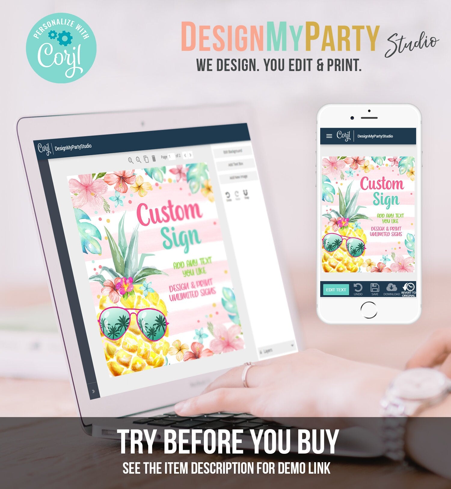 Editable Custom Sign Pineapple Birthday Decor Hawaiian Luau Party Table Sign Tropical Aloha Pool Party 8x10 Digital Template Printable 0391