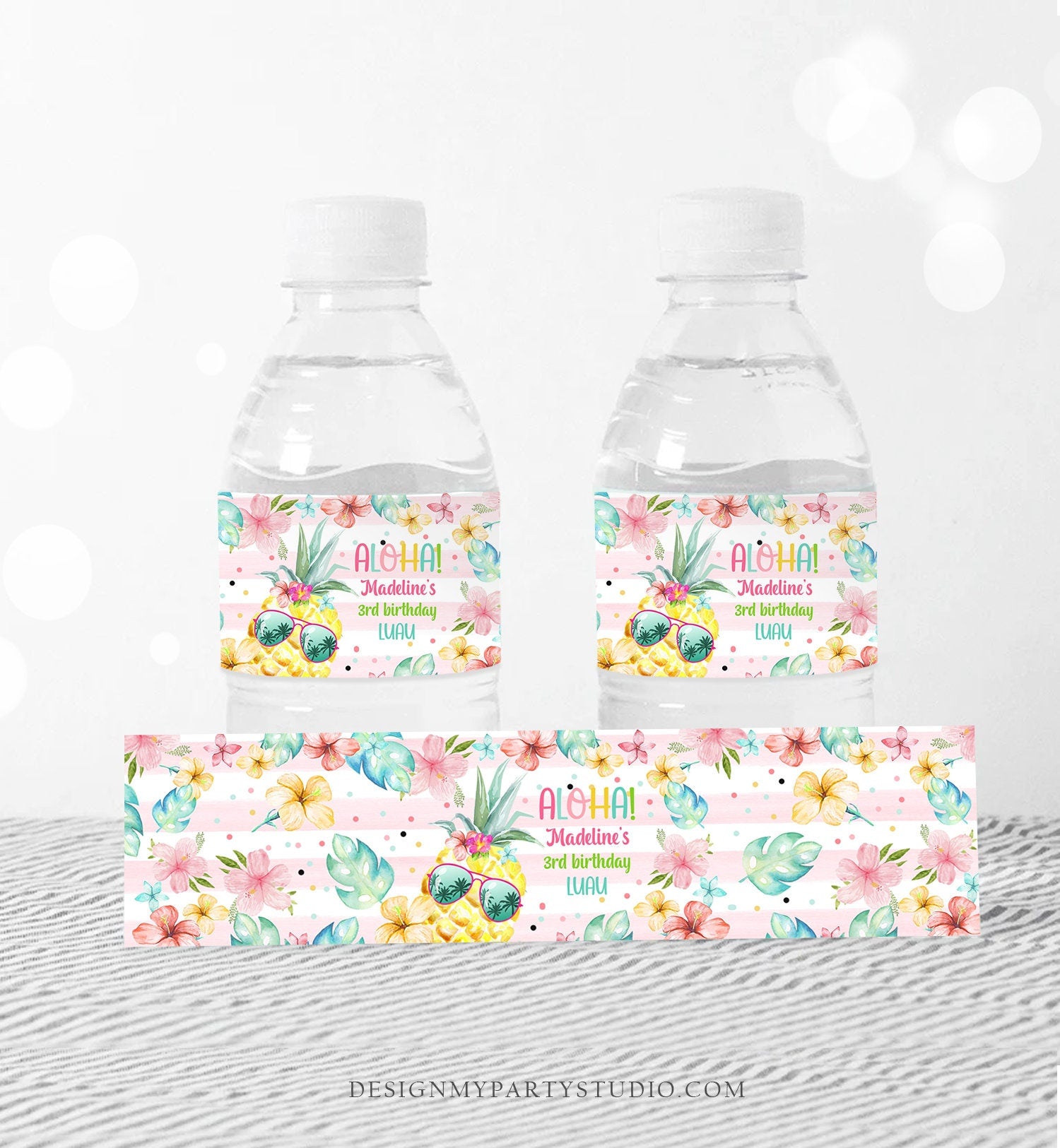 Editable Pineapple Water Bottle Labels Hawaiian Birthday Aloha Tropical Luau Party Pool Party Printable Bottle Labels Template Corjl 0391