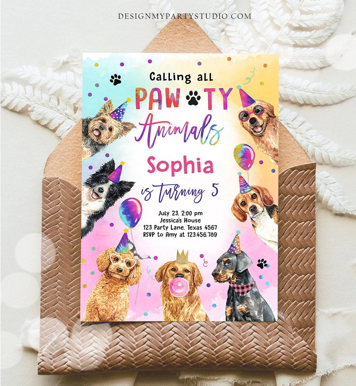 Editable Dogs Birthday Party Invitation Puppy Birthday Invite Calling All Pawty Animals Party Animals Download Printable Template Corjl 0460