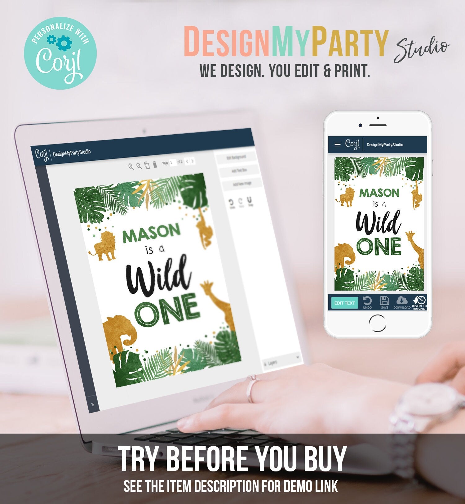 Editable Safari Animals Juice Pouch Label Juice Favors Gold Boy Birthday Wild One Party Animals Digital Download Template Printable 0016