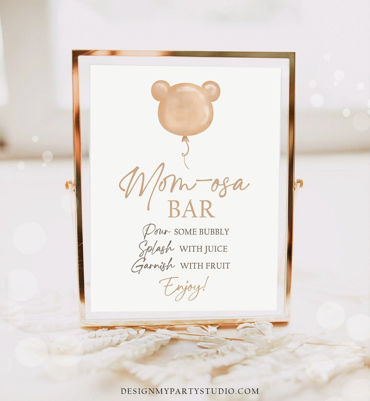 Momosa Bar Sign Boho Teddy Bear Baby Shower Sign Boho Bearly Wait Mom-osa Bar Mimosa Drinks Decor Gender Neutral Bear Balloon Printable 0439