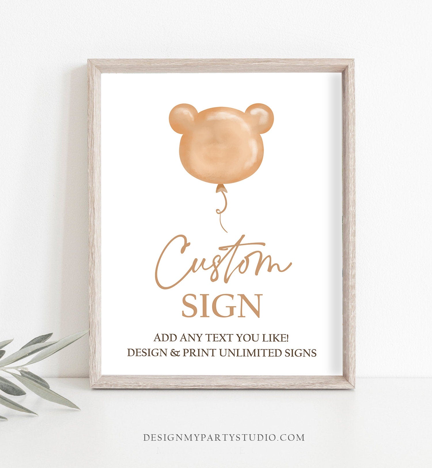 Editable Custom Sign Teddy Bear Birthday Bear Baby Shower Bearly Wait Boho Modern Bear Balloon Picnic Sign Corjl Template Printable 0439