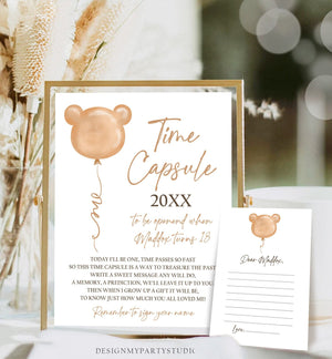 Editable Teddy Bear Time Capsule Beary First Birthday Party Game Teddy Bears Picnic Modern Beary Cute Download Corjl Template Printable 0439