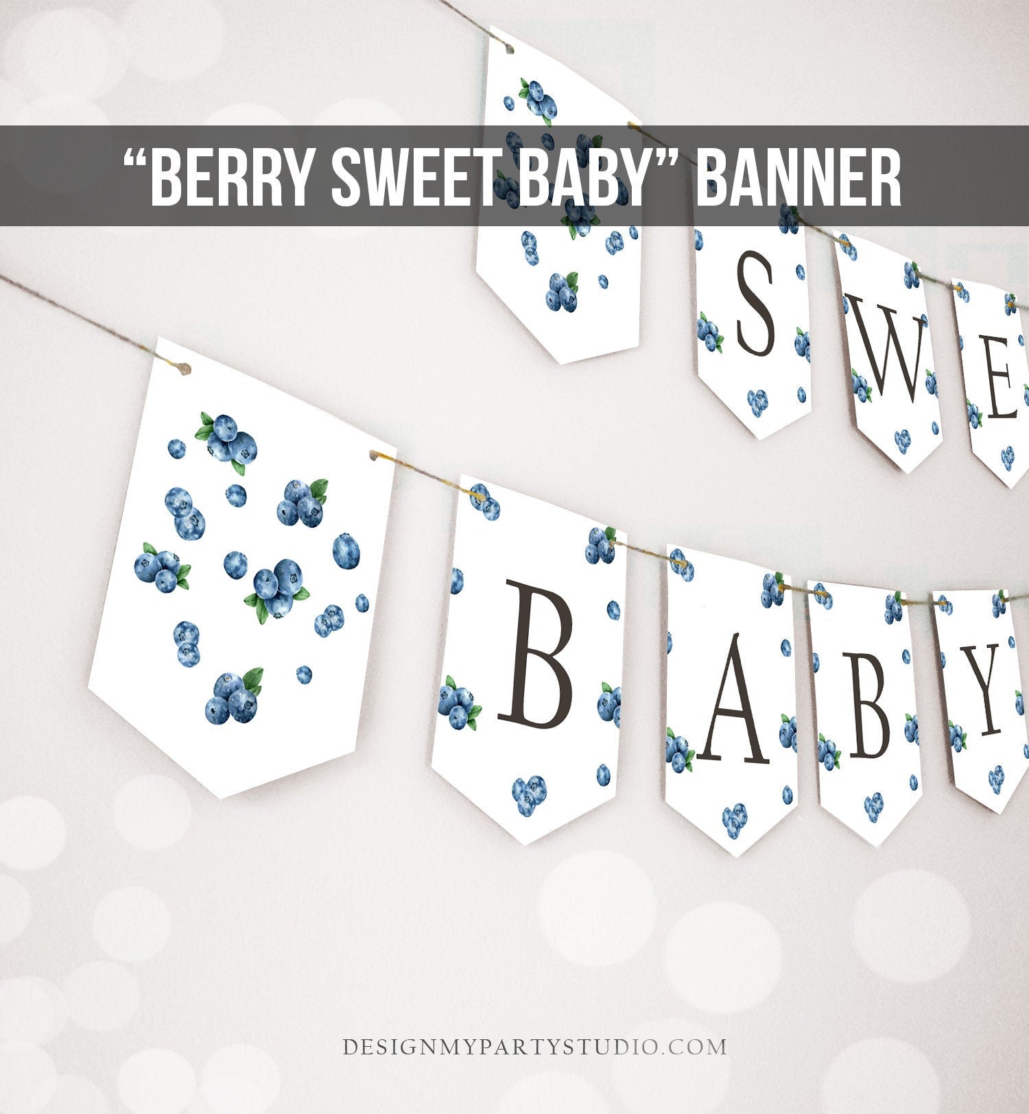 Berry Sweet Baby Banner Blueberry Blueberries Baby Shower Banner Berry Baby Boy Decor Berry Sweet Download PRINTABLE DIGITAL DIY 0399