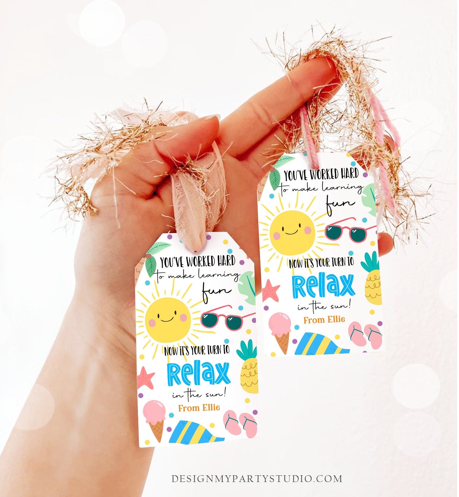 Editable Summer Teacher Appreciation Gift Tag Kids Your Turn To Relax In The Sun Tag End Of School Year Tag Corjl Template Printable 0464