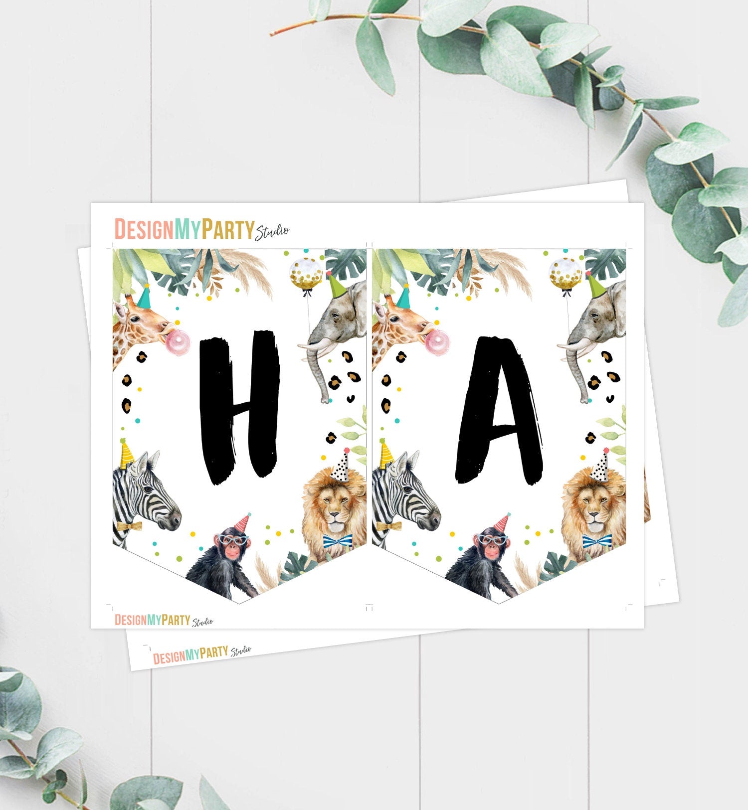 Happy Birthday Banner Party Animals Safari Animals Wild One Birthday Zoo Decorations Lion Boy Girl Jungle Download PRINTABLE DIGITAL 0417