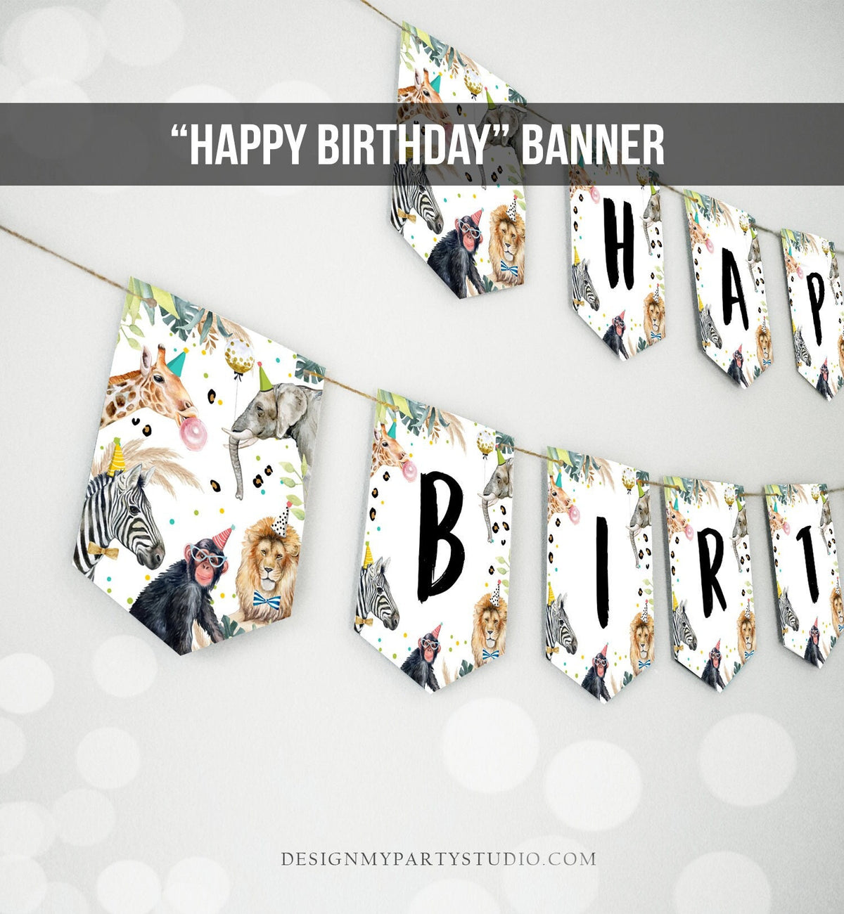 Happy Birthday Banner Party Animals Safari Animals Wild One Birthday Zoo Decorations Lion Boy Girl Jungle Download PRINTABLE DIGITAL 0417