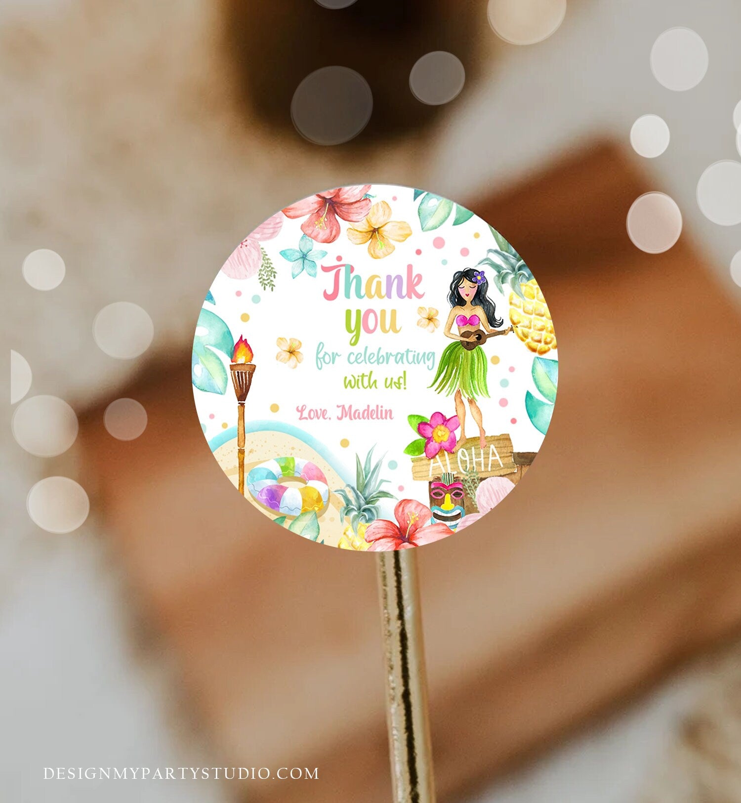 Editable Tropical Aloha Hawaiian Favor Tag Luau Birthday Party Thank You Tags Mahalo Favor Tag Pastel Girl Digital Template Printable 0413