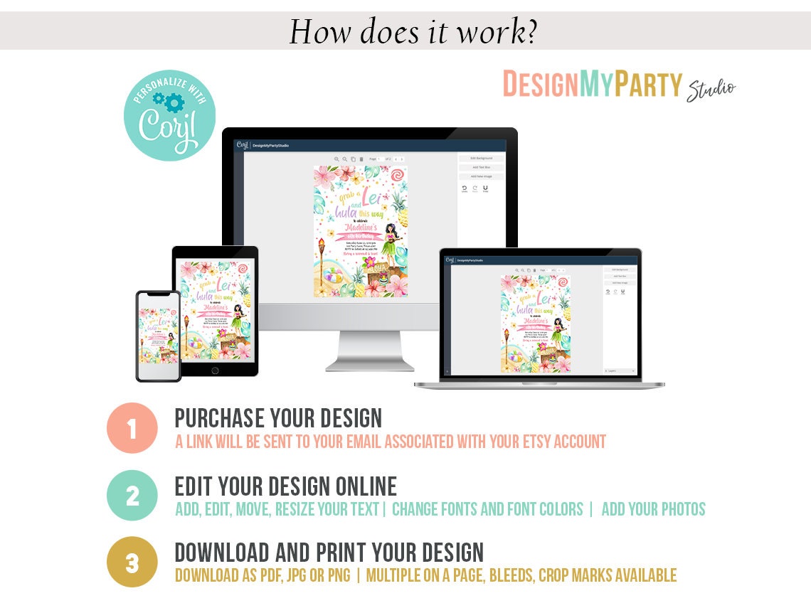 Hawaiian Luau Birthday Invitation Bundle Tropical Pool Party Luau Party Pack Girl Luau Party Package Summer Printable Corjl Template 0413