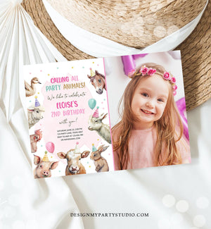 Editable Farm Animals Birthday Invitation Girl Farm Barnyard First Birthday Party Animals Confetti Download Corjl Template Printable 0448