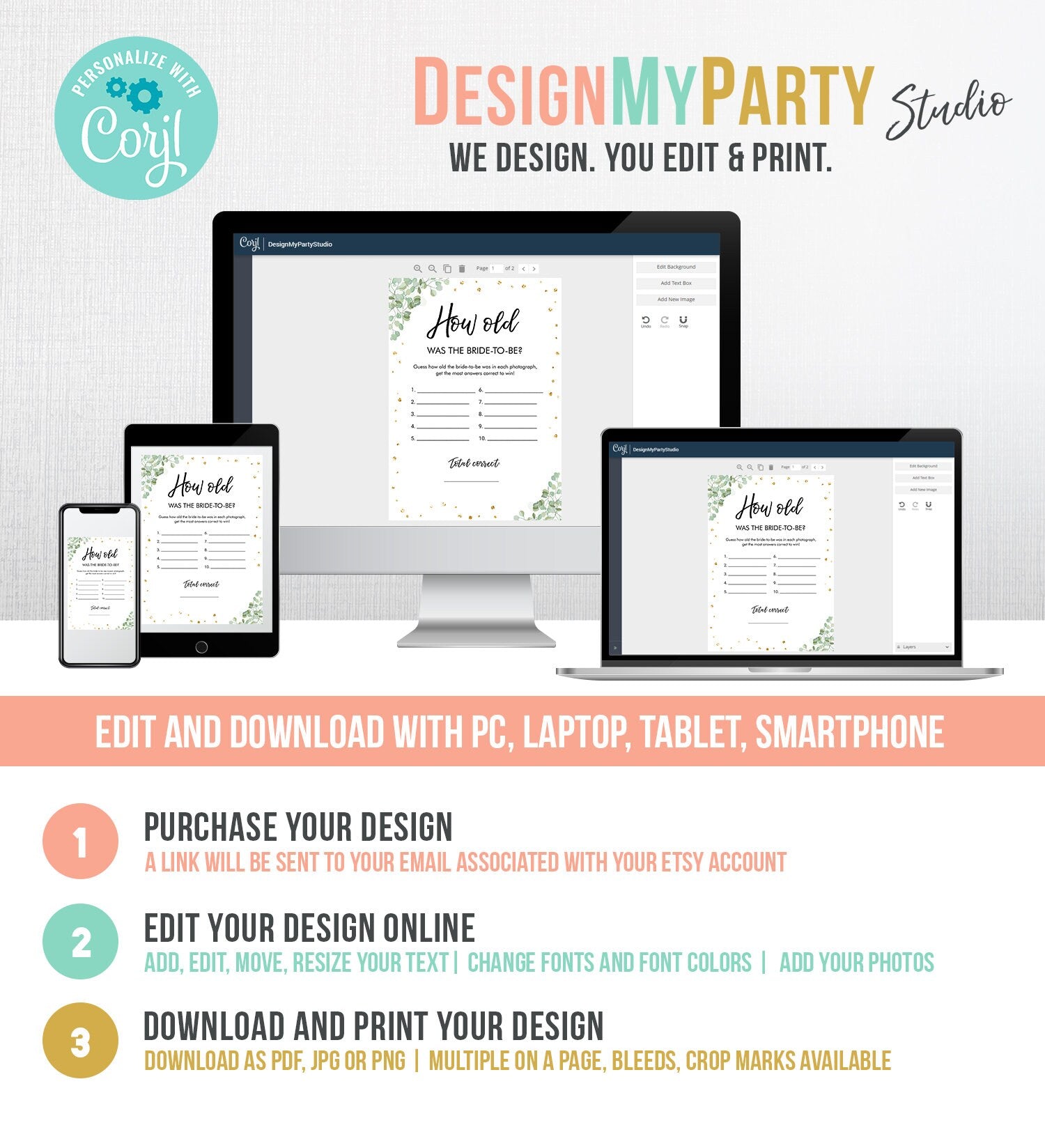 Editable How Old Was The Bride-to-Be Bridal Shower Game Wedding Shower Activity Eucalyptus Gold Digital Template Printable 0030 0318