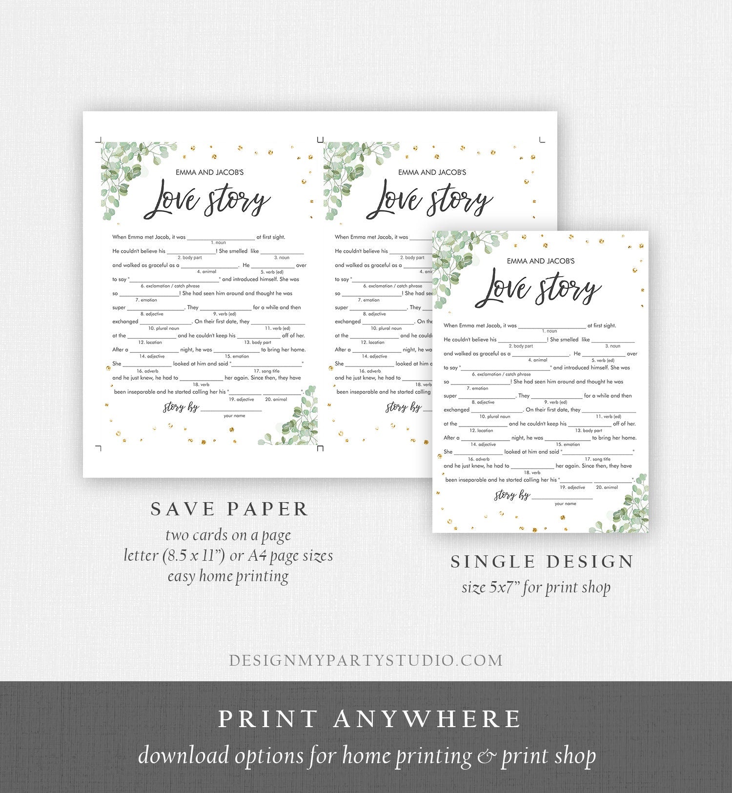 Editable Eucalyptus Bridal Shower Games Travel Adventure Bundle Greenery Wedding Shower Activity Confetti Corjl Template Printable 0030