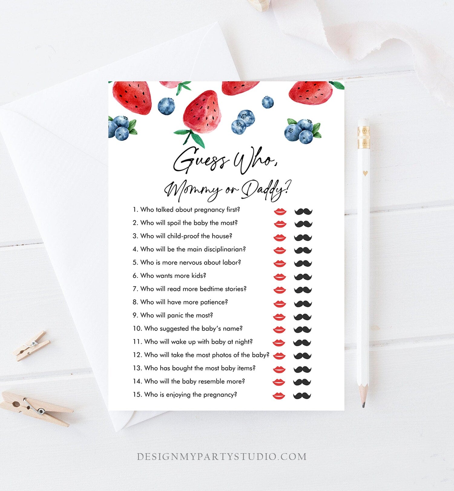 Editable Mommy or Daddy Baby Shower Game Guess Who Strawberry Blueberry Baby Shower Berry Sweet Download Corjl Template Printable 0399