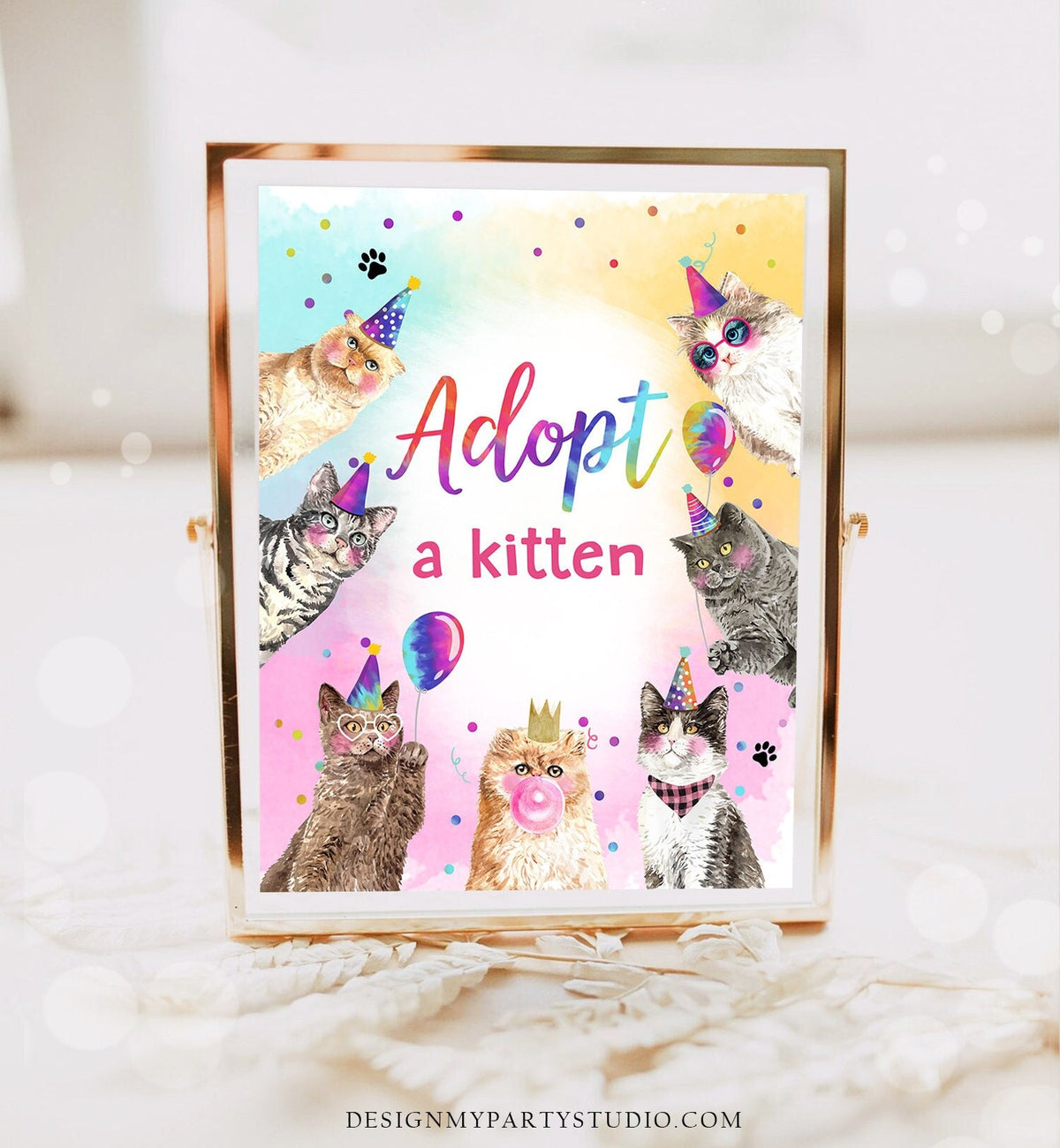 Adopt a Kitten Birthday Sign Table Decor Cat Party Kitty Birthday Kitten Adoption Sign Pawty Decor Party Animals Download Printable 0460