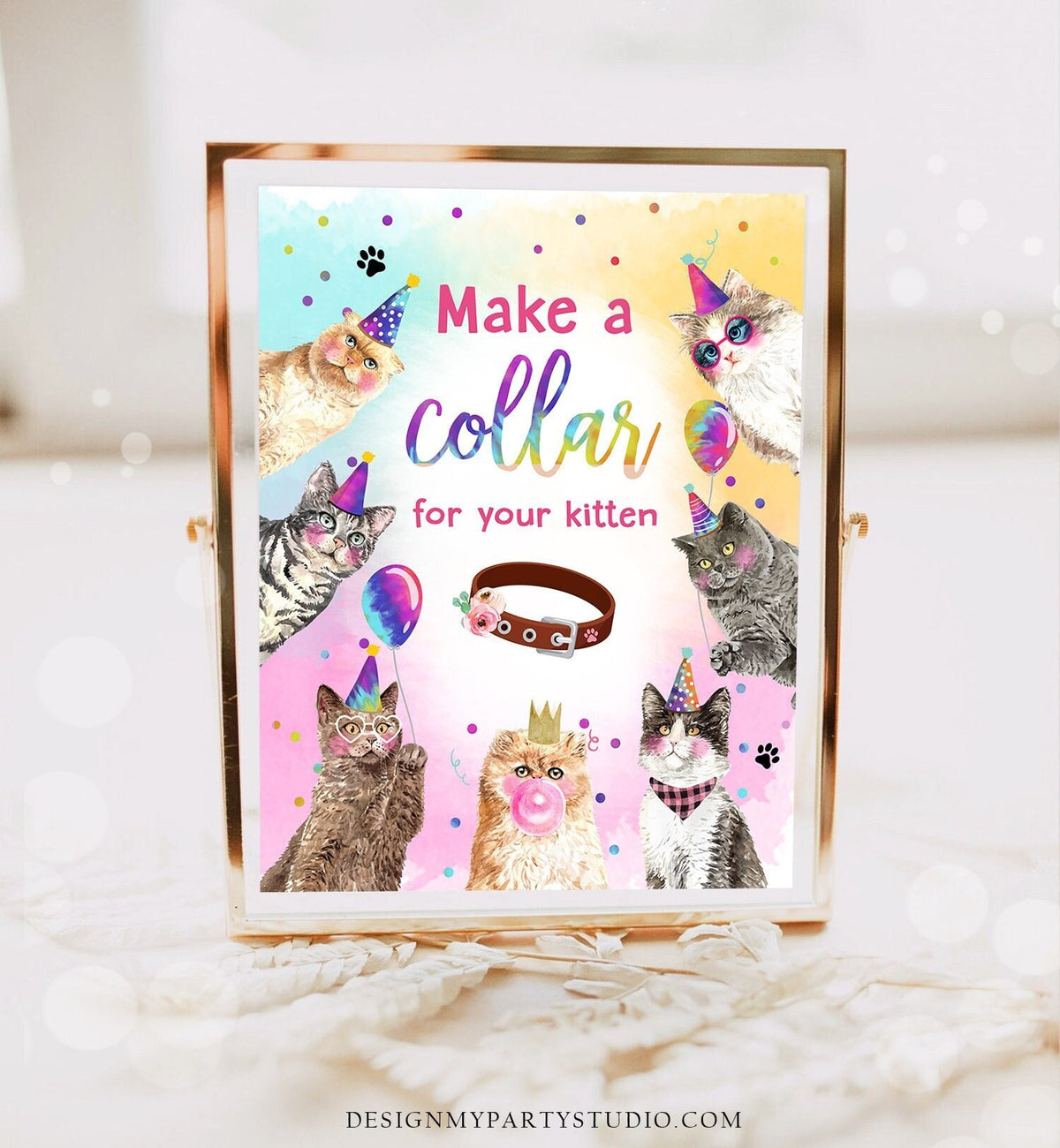 Make a Collar Sign Kitten Birthday Sign Table Decor Cats Birthday Party Activity Game Sign Party Animals Party Sign Download Printable 0460