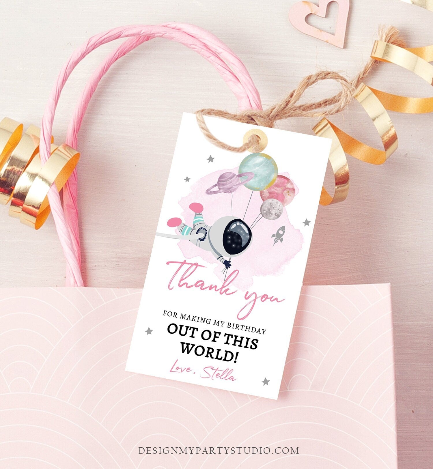 Editable Outer Space Favor Tags Astronaut Birthday Thank you Label Galaxy Gift Tags Trip Out Of World Planets Template Corjl PRINTABLE 0366