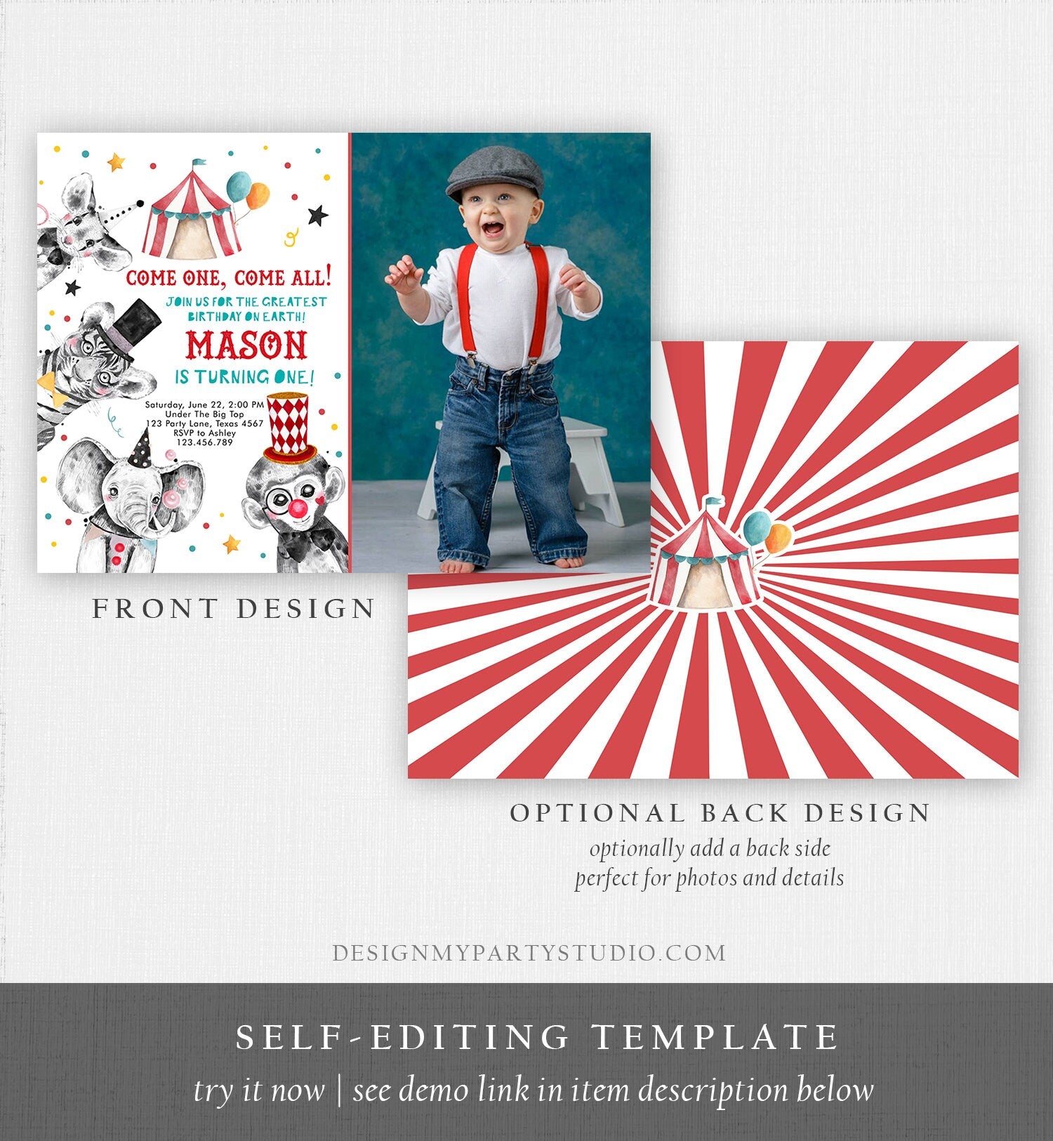 Editable Circus Birthday Invitation Party Animals Circus Invitation Carnival Invite Instant Download Printable Template Digital Corjl 0355